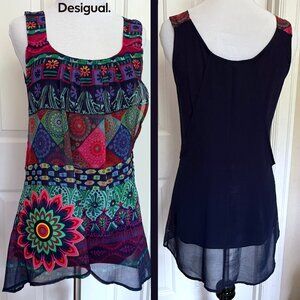 Desigual Sleeveless Blouse Tunic Top Floral Multicolor, Small
